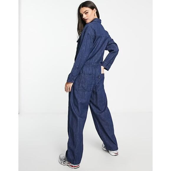 Levi's Baggy Surplus Jumpsuit Dark Wash Denim Small Coveralls Boilersuit Utility - Picture 3 of 11